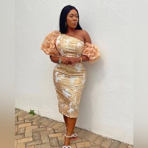 Wedding Gold and White Dress